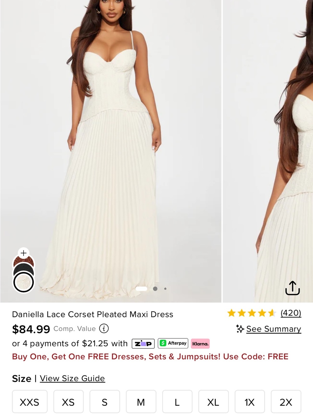 Fashion Nova Ivory Lace Corset Pleated Maxi Dress